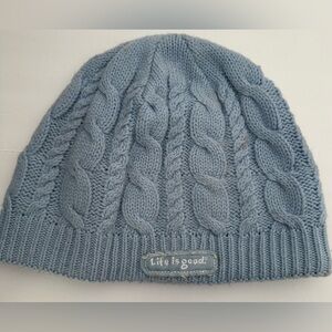 LIFE IS GOOD womens CABLE KNIT Fleece Lined HAT BEANIE Acrylic WOOL blend Winter